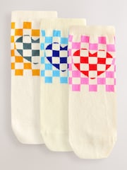 Bright Checkerboard Heart Trainer Socks 3 Pack - Image 1 of 7