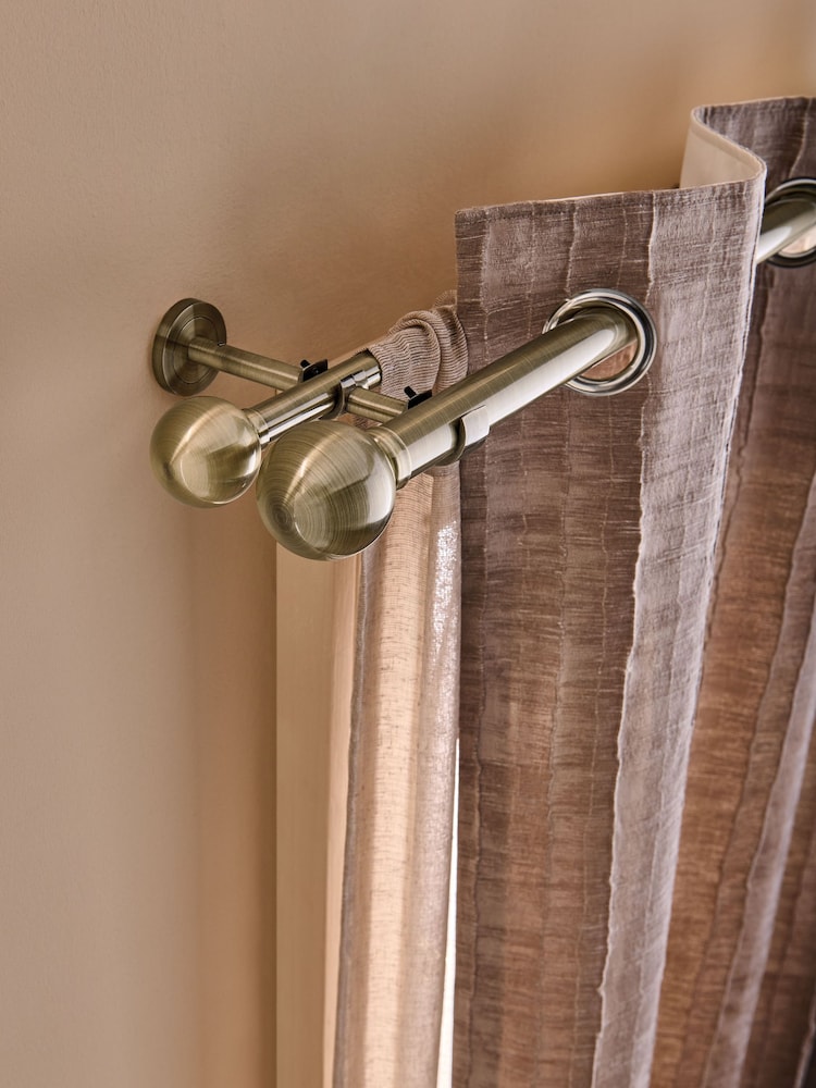 Antique Brass Extendable Double Curtain & Voile Ball Finial Pole Kit - Image 1 of 4 Antique Brass Extendable Double Curtain & Voile Ball Finial Pole Kit - Image 1 of 4