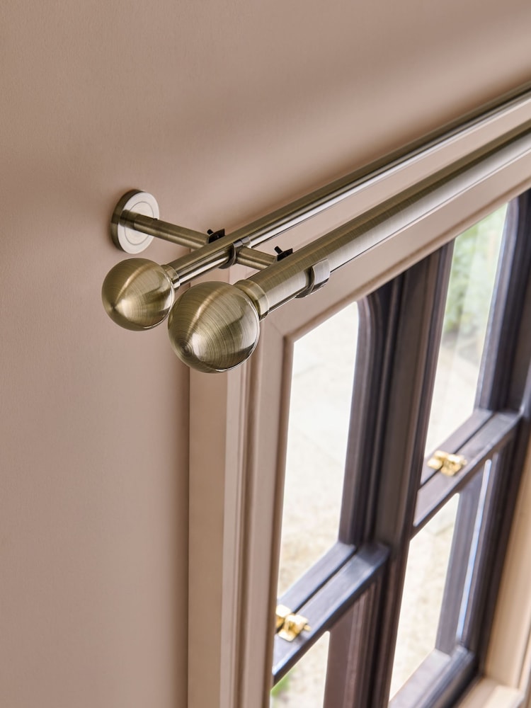 Antique Brass Extendable Double Curtain & Voile Ball Finial Pole Kit - Image 2 of 4 Antique Brass Extendable Double Curtain & Voile Ball Finial Pole Kit - Image 2 of 4