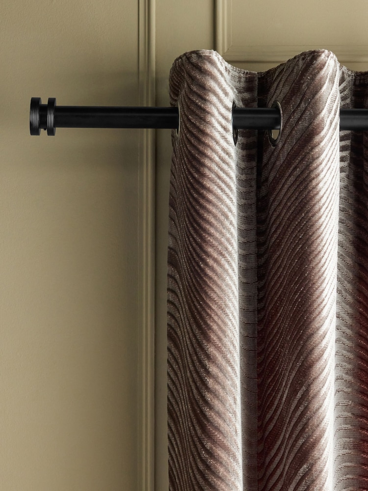 Black Ribbed Stud Finial 28mm Extendable Curtain Pole Kit - Image 2 of 2