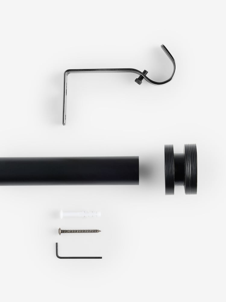 Black Ribbed Stud Finial 28mm Extendable Curtain Pole Kit - Image 4 of 4