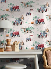 Cath Kidston Blue Tractor A4 Wallpaper Sample - Image 1 of 6