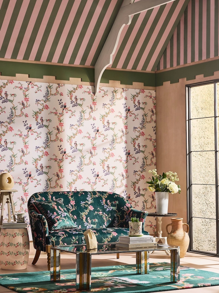 Cath Kidston Pink Birds & Berries A4 Wallpaper Sample - Image 1 of 5
