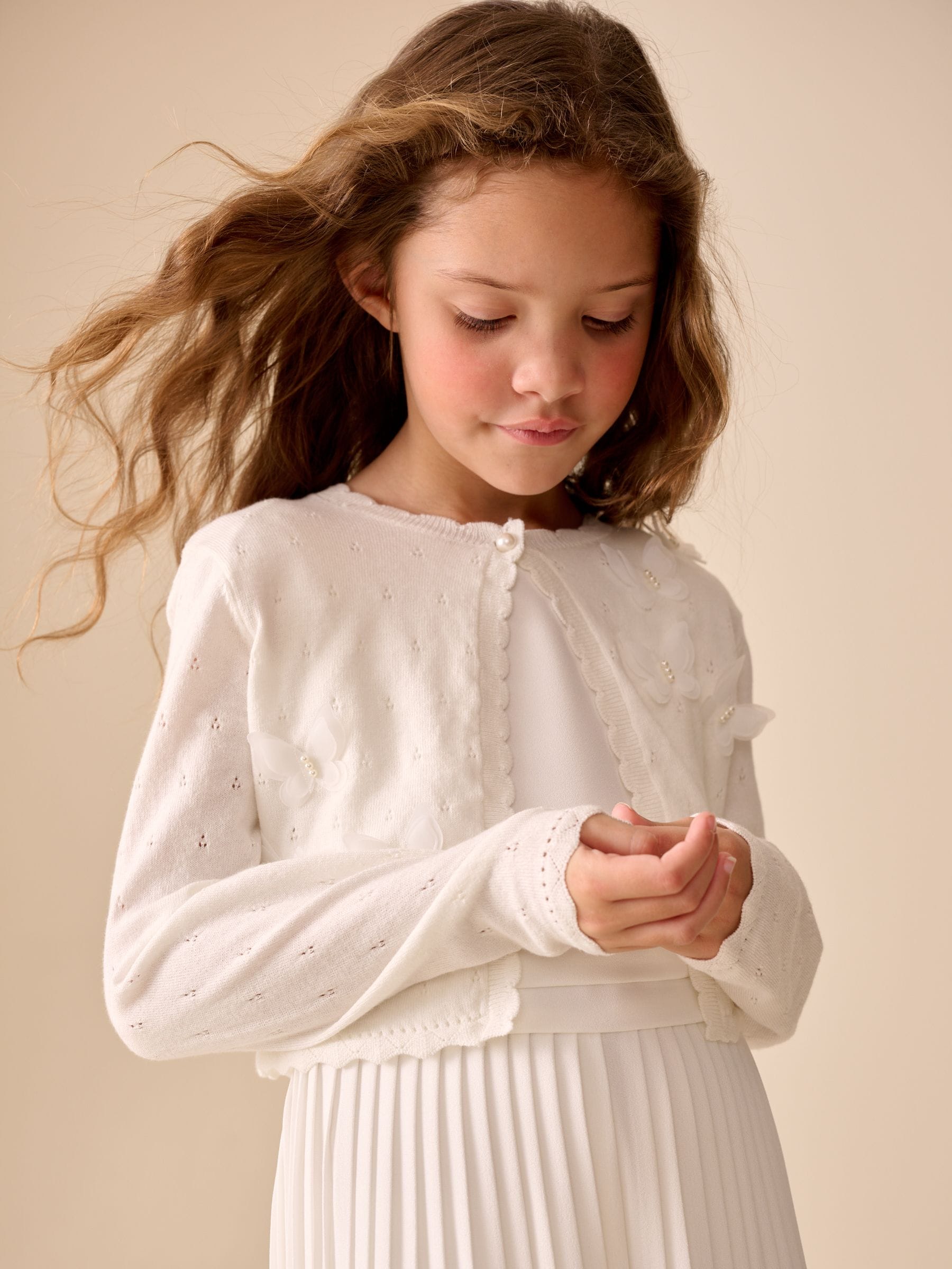 Buy White Occasion Bridesmaid Knitted Butterfly Pointelle Cardigan
