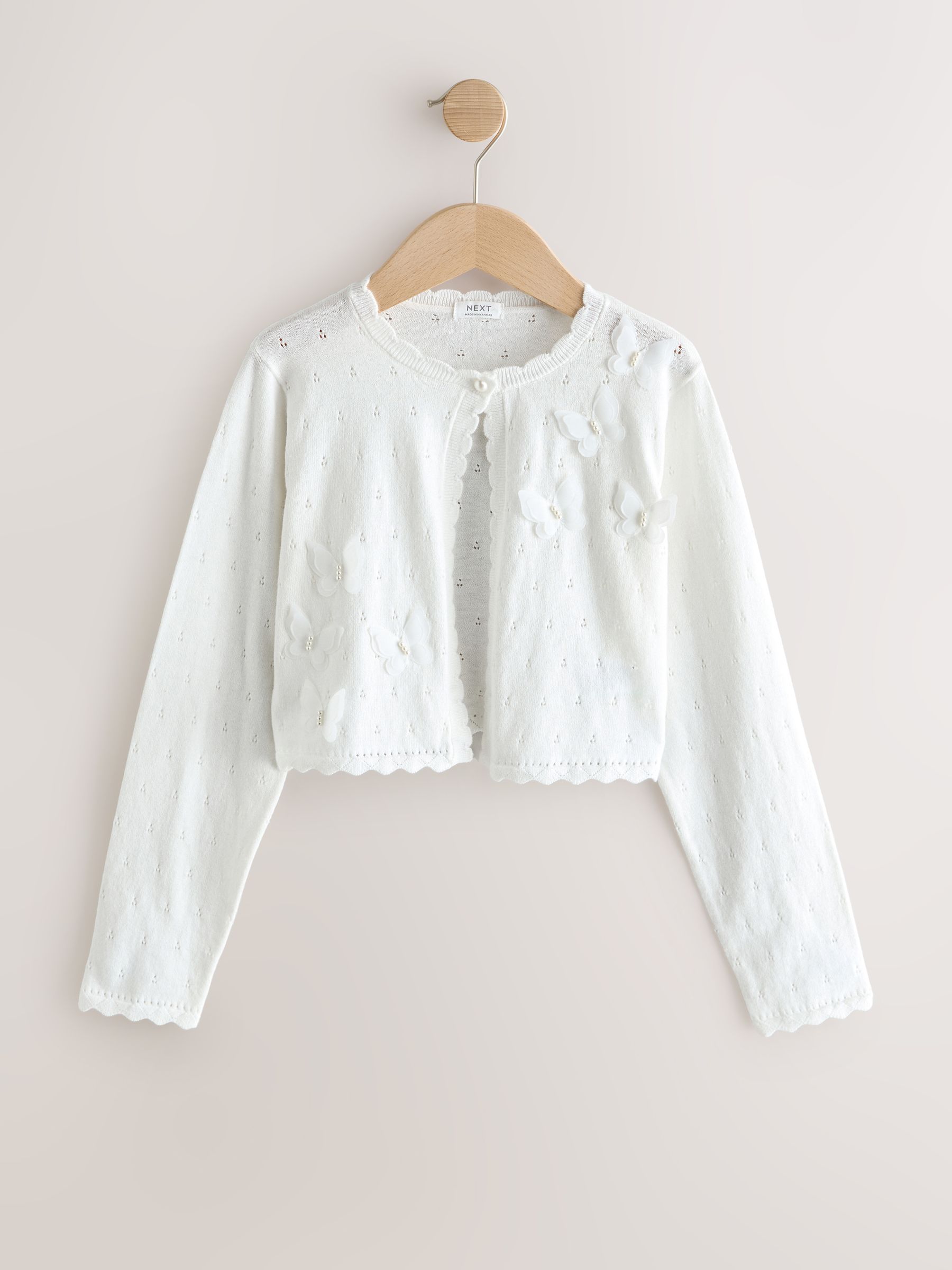 Buy White Occasion Bridesmaid Knitted Butterfly Pointelle Cardigan