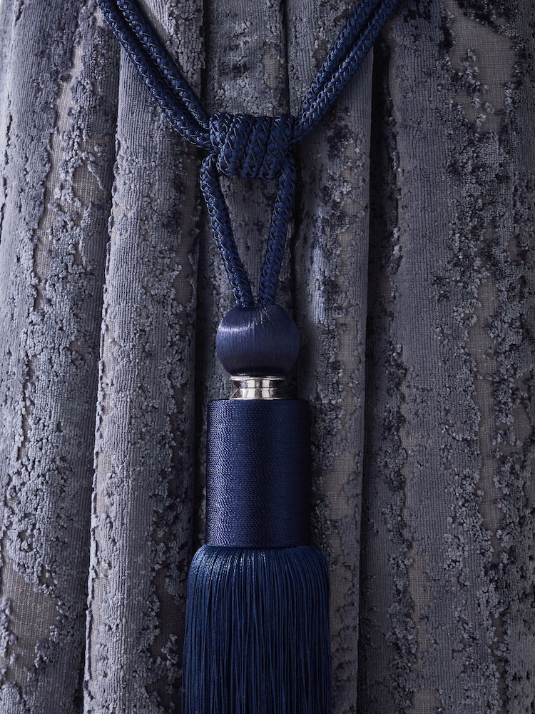 Set of 2 Navy Blue Large Tassel Curtain Tie Backs - Image 2 of 2 Set of 2 Navy Blue Large Tassel Curtain Tie Backs - Image 2 of 2