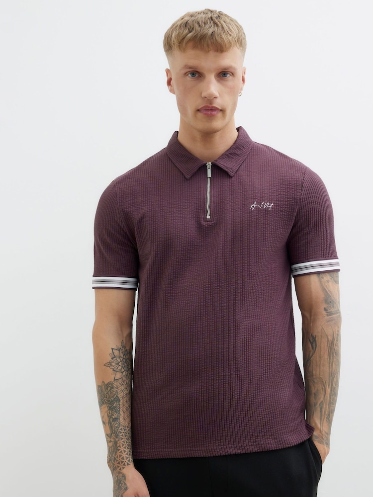 River Island Brown Slim Fit Tipped Embroidered Polo Shirt - Image 1 of 2