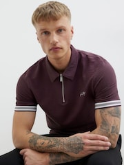 River Island Brown Slim Fit Tipped Embroidered Polo Shirt - Image 2 of 2