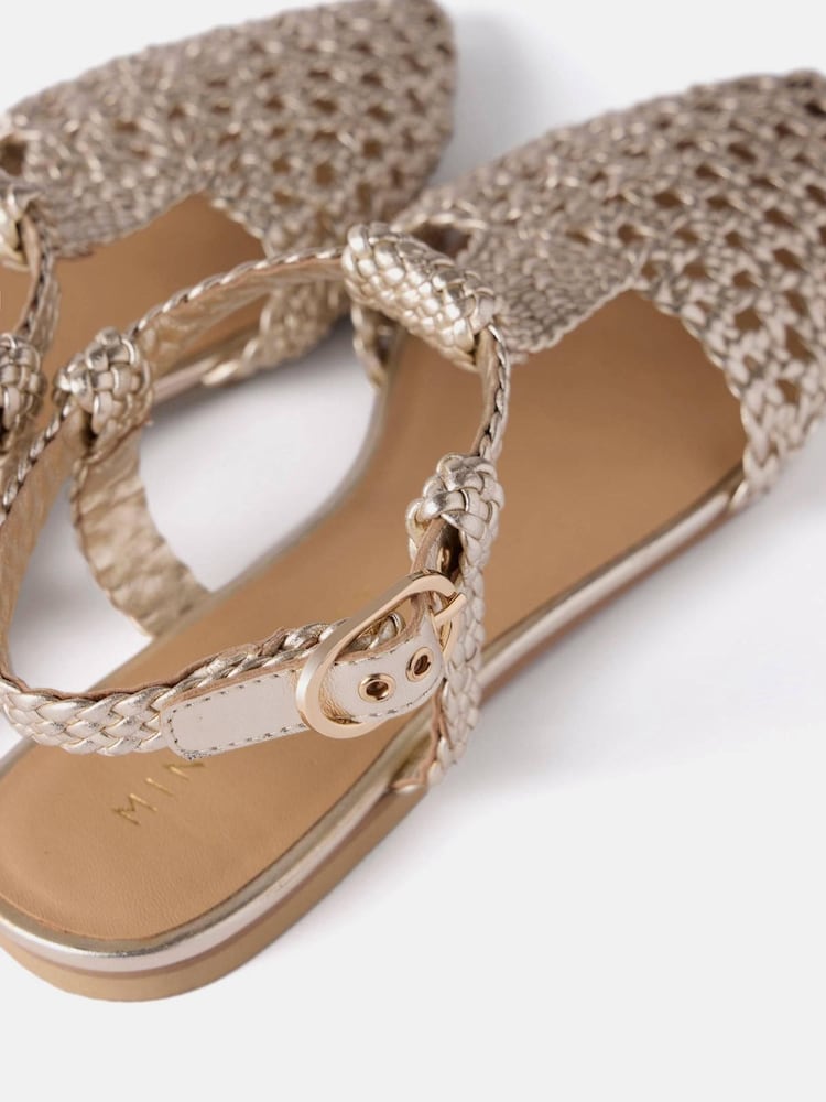 Mint Velvet Gold Leather Woven Flat Sandals - Image 4 of 4