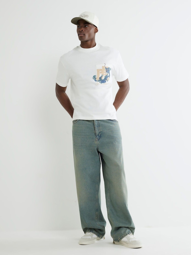 River Island White Regular Fit Japan Pocket 100% Cotton T-Shirt - Image 2 of 4