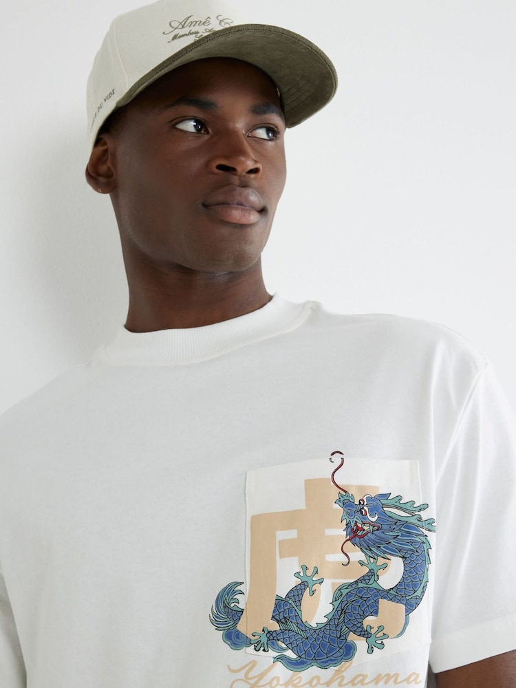 River Island White Regular Fit Japan Pocket 100% Cotton T-Shirt - Image 4 of 4