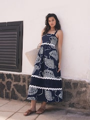 Mint Velvet Blue Shell Print 100% Cotton Maxi Dress - Image 1 of 9