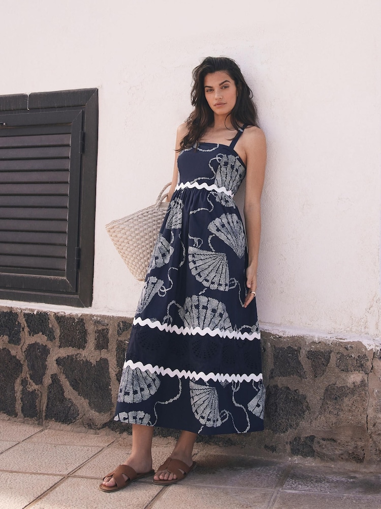 Mint Velvet Blue Shell Print 100% Cotton Maxi Dress - Image 1 of 9