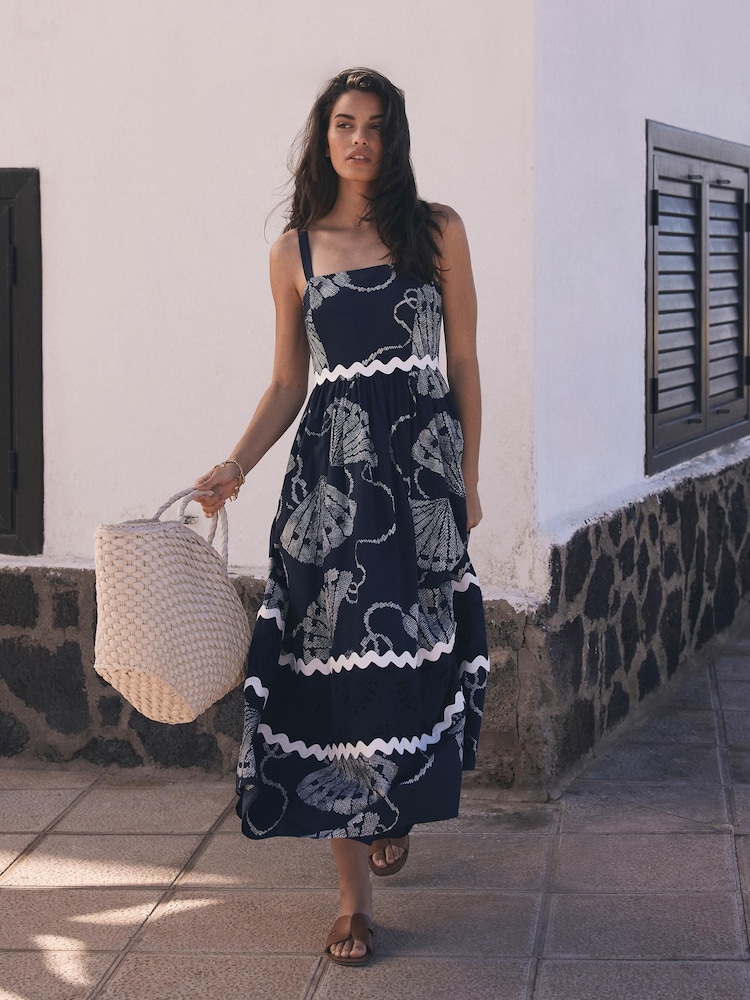 Mint Velvet Blue Shell Print 100% Cotton Maxi Dress - Image 2 of 9
