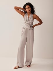 Mint Velvet Natural Satin Wide Trousers - Image 2 of 6