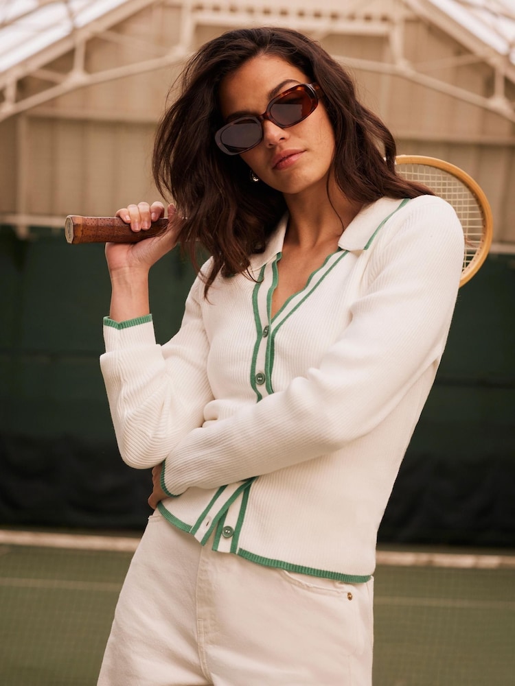 Mint Velvet White Ribbed 100% Cotton Cardigan - Image 1 of 8