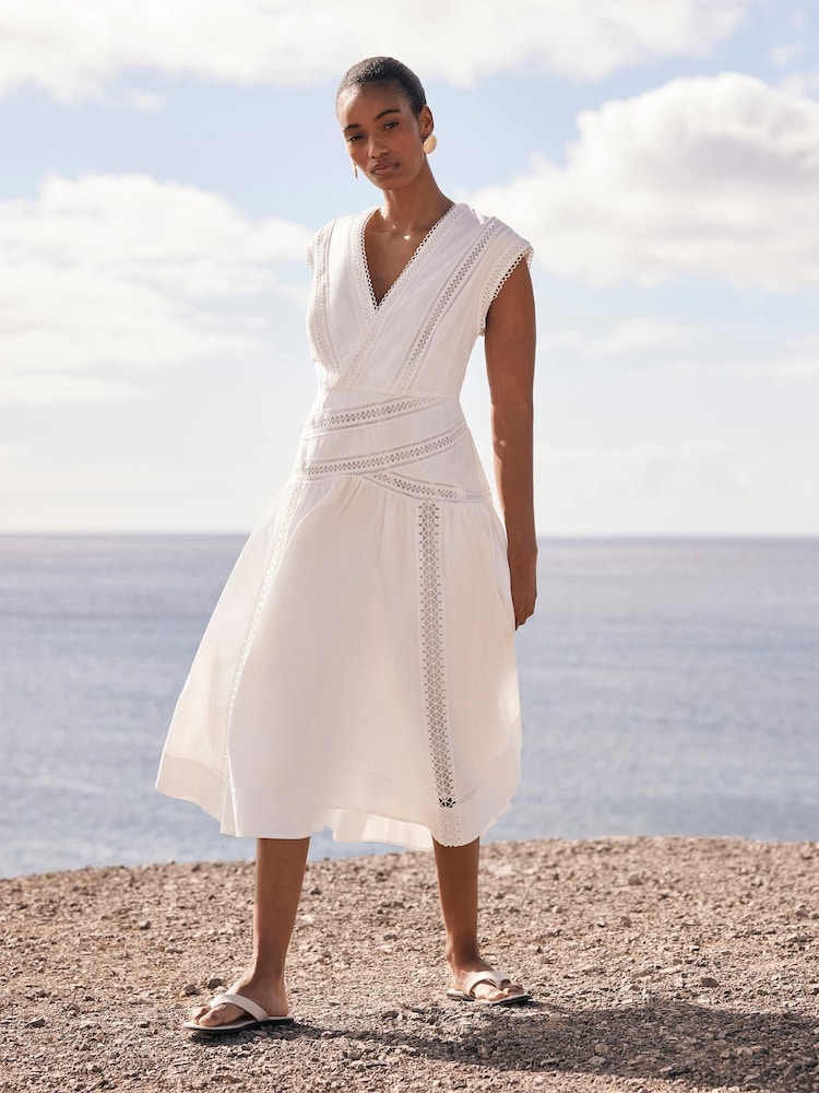 Mint Velvet White 100% Cotton Midi Dress - Image 1 of 7