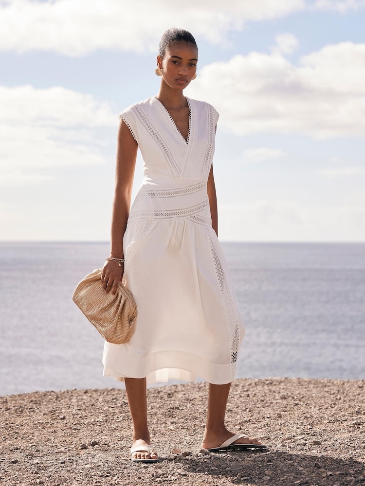 Mint Velvet White 100% Cotton Midi Dress - Image 2 of 7
