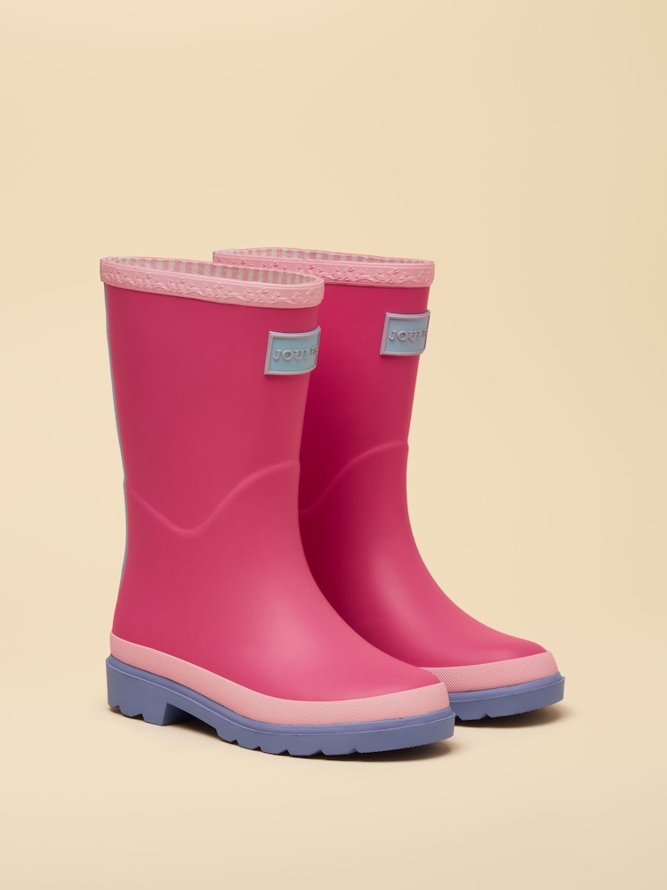 Joules Kids' Pink/Blue Colourblock Wellies - Image 1 of 6