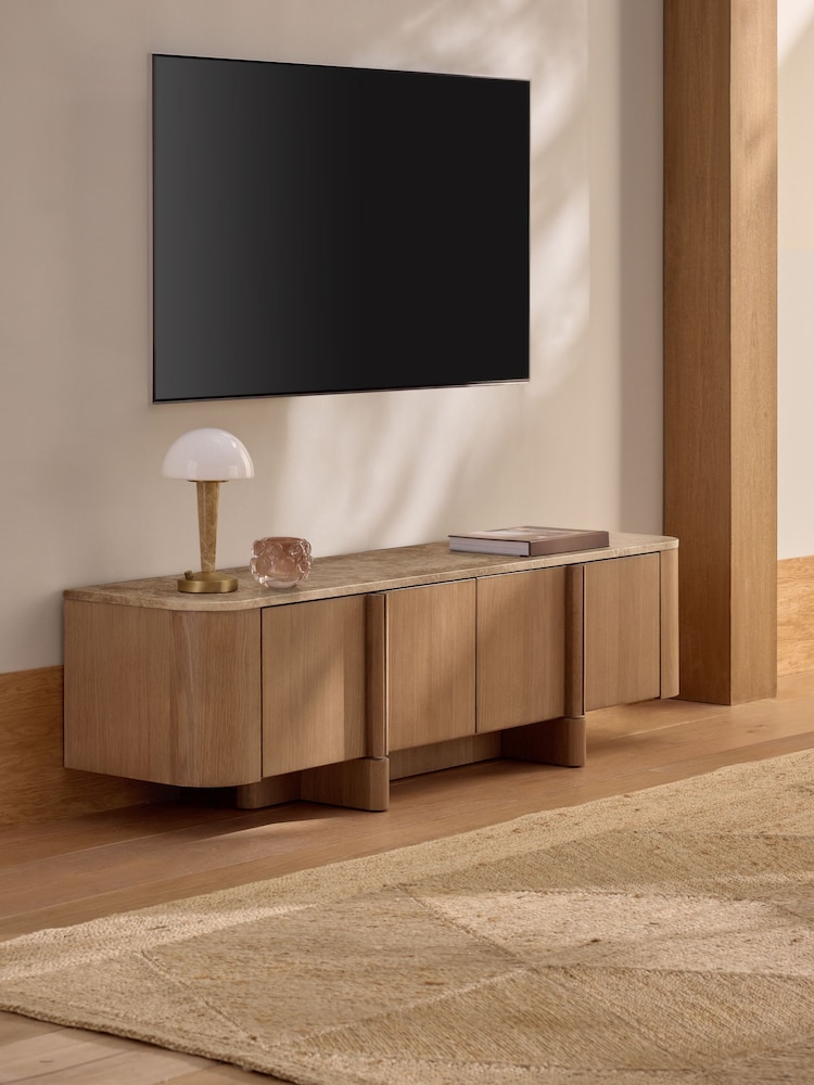 Light Natural N Premium Aviano Oak Veneer Marble Up to 70 inch TV Unit - Image 2 of 14