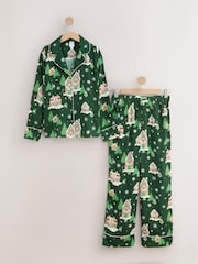 Green Gingerbread Satin Button Through Christmas House Pyjamas - Image 1 of 3
