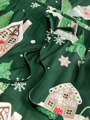 Green Gingerbread Satin Button Through Christmas House Pyjamas - Image 2 of 3