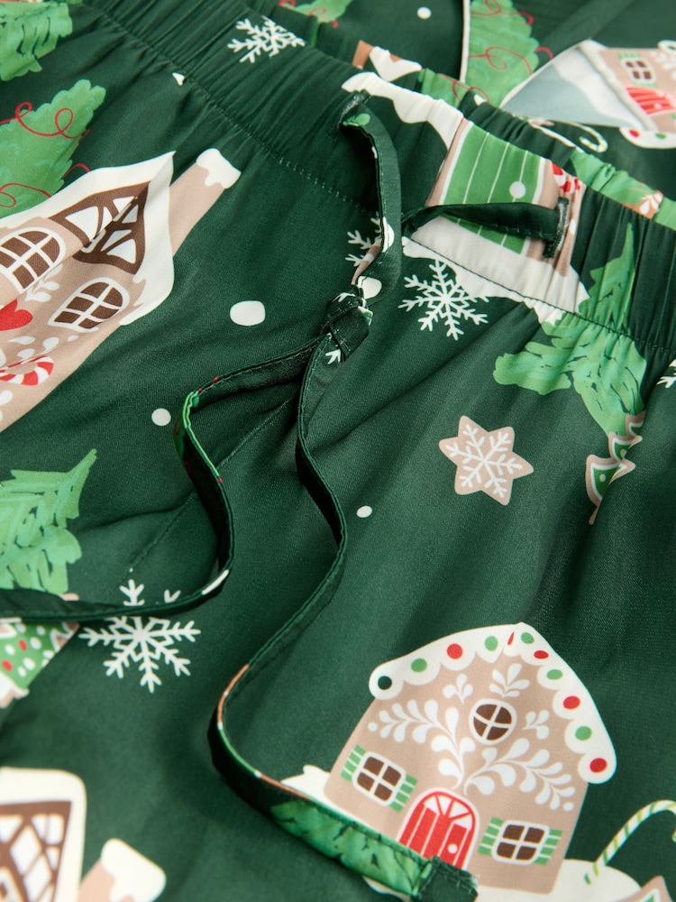 Green Gingerbread Satin Button Through Christmas House Pyjamas - Image 2 of 3