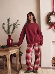 Rot kariert - Pyjama mit Sweatshirt und Flanellhose - Bild 1 von 5