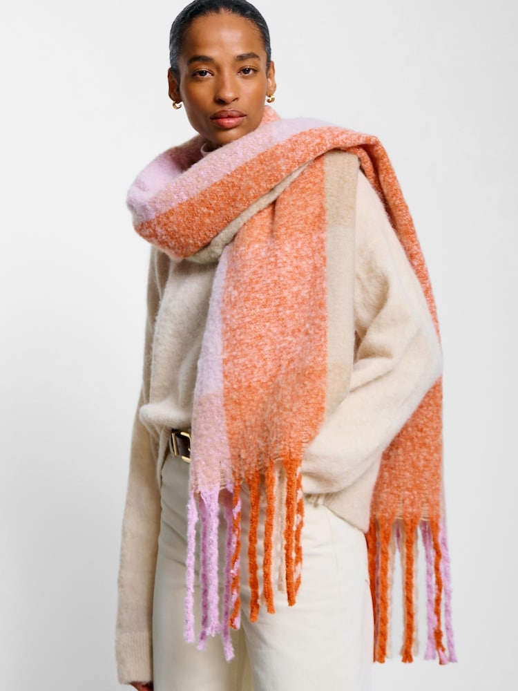 Katie Loxton Purple Oversized Recycled Checked Tassel Scarf - Image 4 of 4