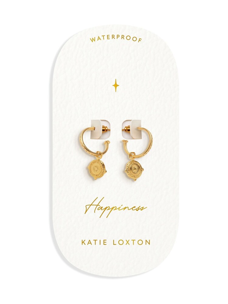 Katie Loxton Gold Tone Waterproof Happiness Antique Coin Hoop Earrings - Image 1 of 4