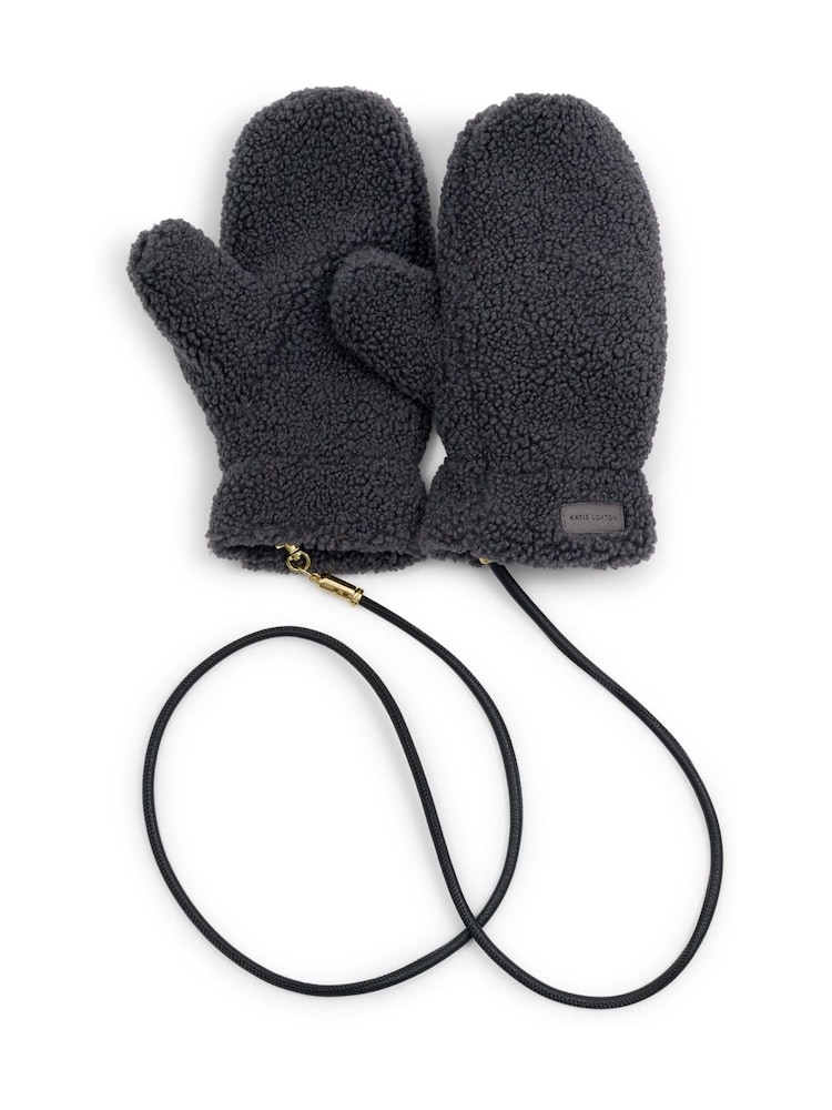 Katie Loxton Grey Teddy Mittens With Cord - Image 2 of 4