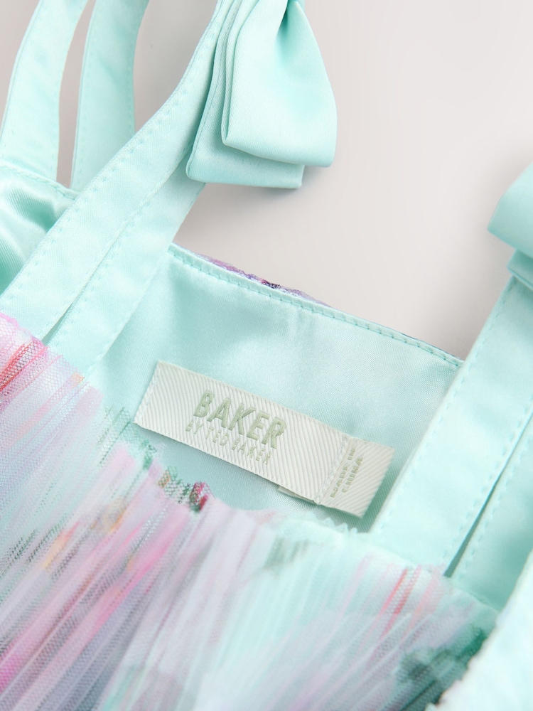 Baker by Ted Baker Green Crinke Mesh Tiered Bow Back Dress - صورة 12 من 12