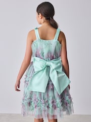 Baker by Ted Baker Green Crinke Mesh Tiered Bow Back Dress - صورة 3 من 12