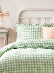 furn. Green Scalloped Edge Gingham Pillowcase - Image 1 of 1