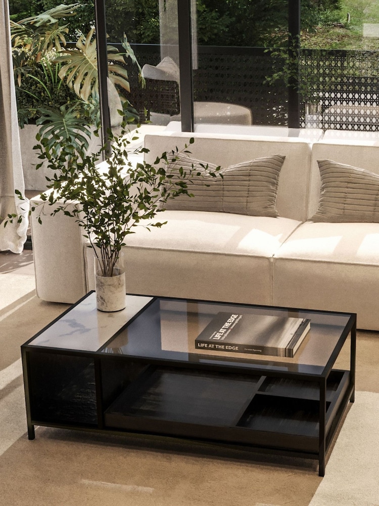 Centrepiece Black Nebbia Rectangular Coffee Table with Storage - Image 2 of 4