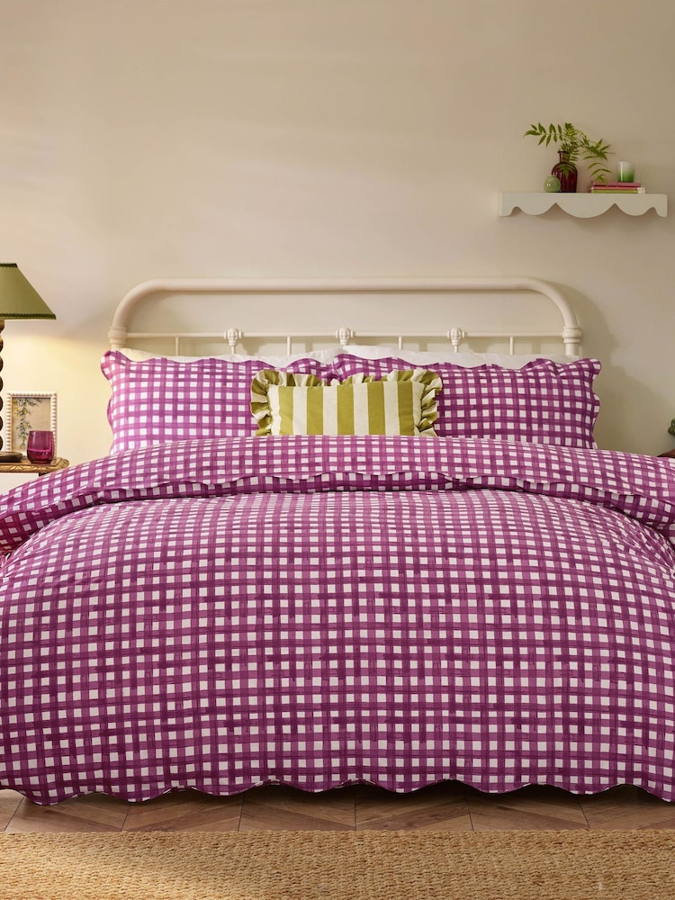 furn. Red Scalloped Edge Gingham Duvet Set - Image 1 of 3 furn. Red Scalloped Edge Gingham Duvet Set - Image 1 of 3