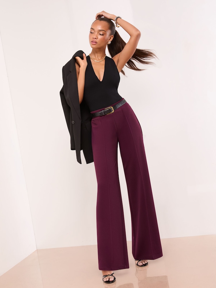 Lipsy Burgundy Red Petite High Waist Wide Leg Trousers - Image 2 of 4 Lipsy Burgundy Red Petite High Waist Wide Leg Trousers - Image 2 of 4