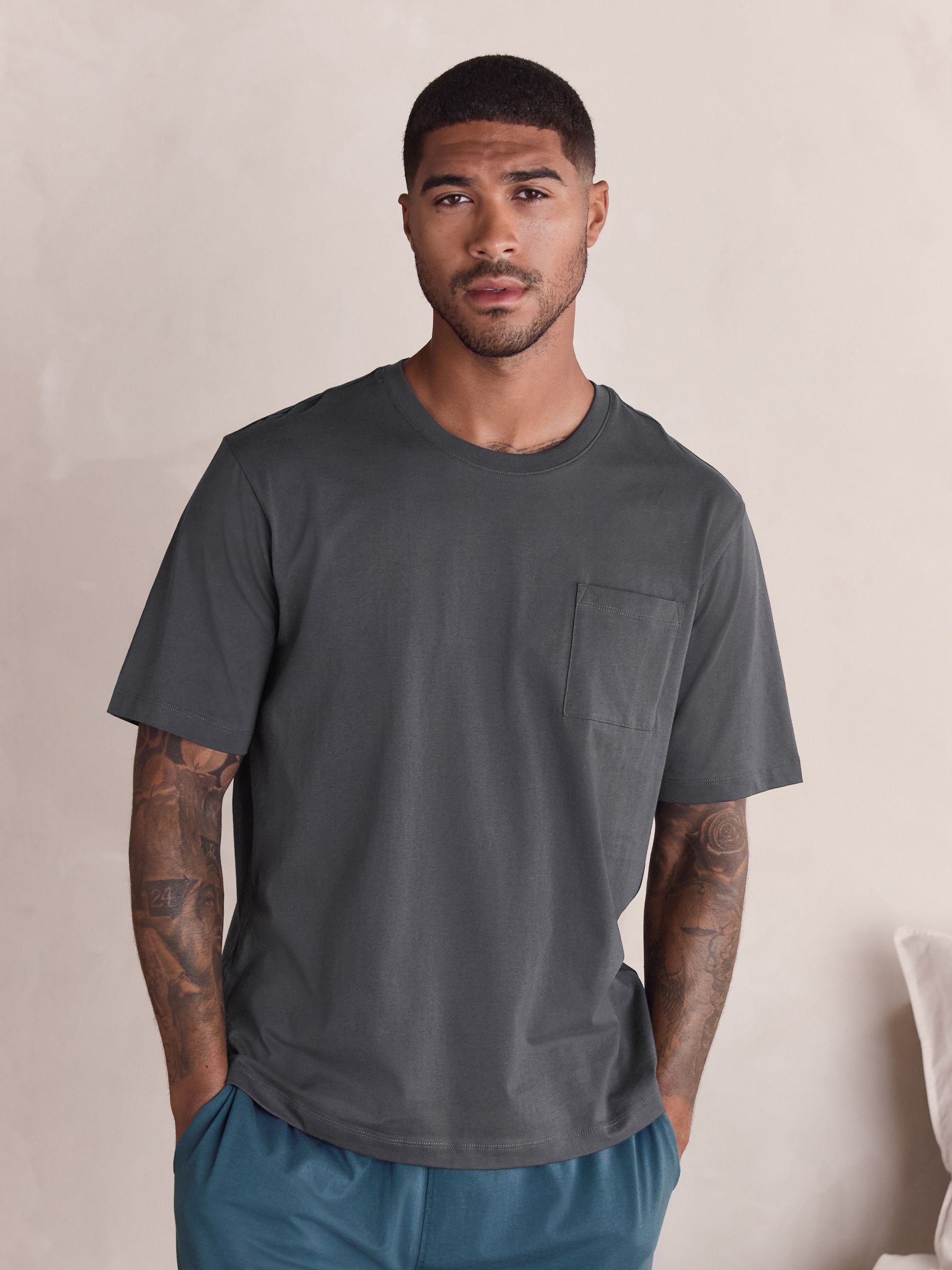トップス Pj Buy Slate Grey Short Sleeve Jersey Pyjamas Set from Next Romania