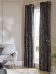 Charcoal Grey Plush Chenille Lined Eyelet Curtains - Image 1 of 5