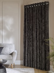 Charcoal Grey Plush Chenille Lined Eyelet Curtains - Image 2 of 5