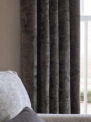 Charcoal Grey Plush Chenille Lined Eyelet Curtains - Image 3 of 5