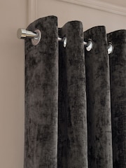 Charcoal Grey Plush Chenille Lined Eyelet Curtains - Image 4 of 5