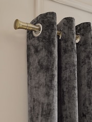 Charcoal Grey Plush Chenille Blackout/Thermal Eyelet Curtains - Image 1 of 7
