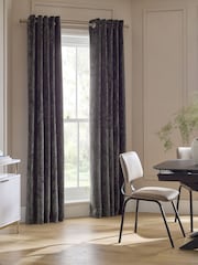 Charcoal Grey Plush Chenille Blackout/Thermal Eyelet Curtains - Image 3 of 7