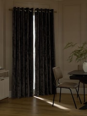 Charcoal Grey Plush Chenille Blackout/Thermal Eyelet Curtains - Image 4 of 7