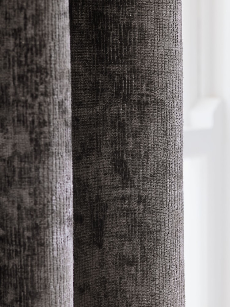 Charcoal Grey Blackout/Thermal Plush Chenille Eyelet Curtains - Image 6 of 6