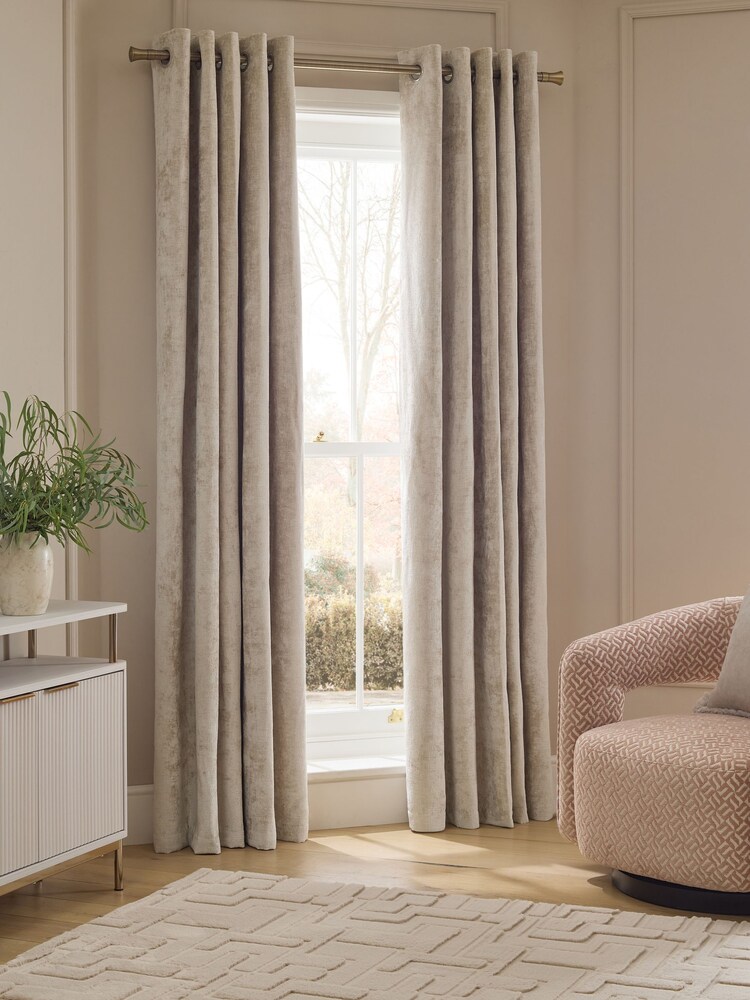 Natural Plush Chenille Super Thermal Eyelet Curtains - Image 1 of 5 Natural Plush Chenille Super Thermal Eyelet Curtains - Image 1 of 5
