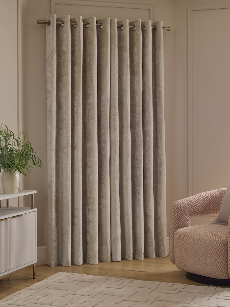 Natural Plush Chenille Super Thermal Eyelet Curtains - Image 2 of 5 Natural Plush Chenille Super Thermal Eyelet Curtains - Image 2 of 5