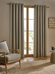 Sage Green Soft Weave Linen Blend Lined Eyelet Curtains - Image 1 of 5