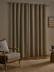 Sage Green Soft Weave Linen Blend Lined Eyelet Curtains - Image 2 of 5